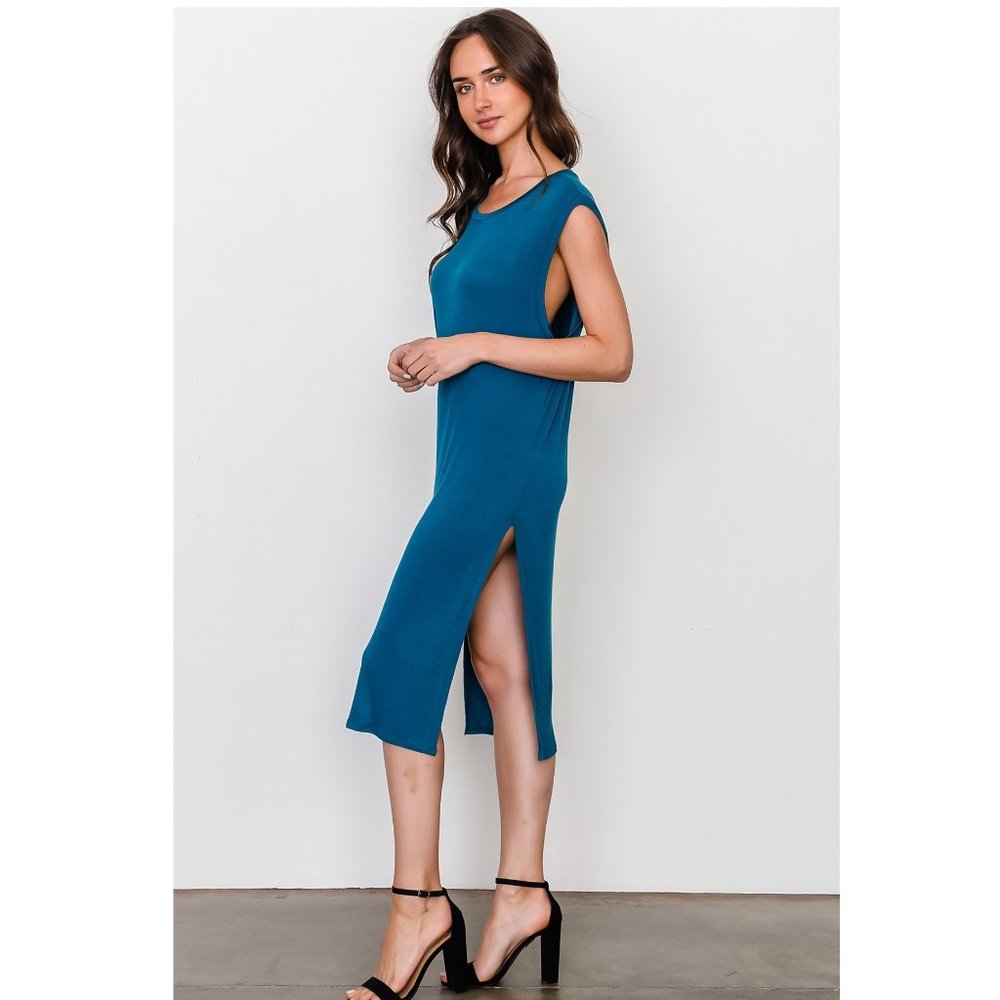 Teal side split long tunic top soft comfy and sexy